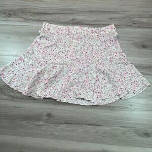 En Creme Floral Print Mini Skirt Women's Size Large Pink Purple A-Line Fairycore